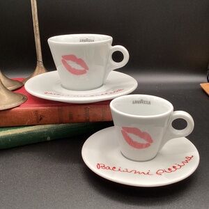 LavAzza Cappaccino and Espresso Cup and Saucer limited edition kiss me, baby
